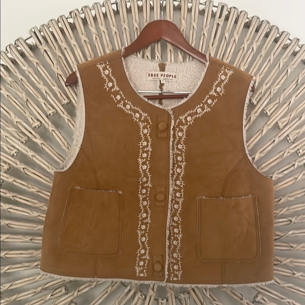Free People Brown Embroidered Vest